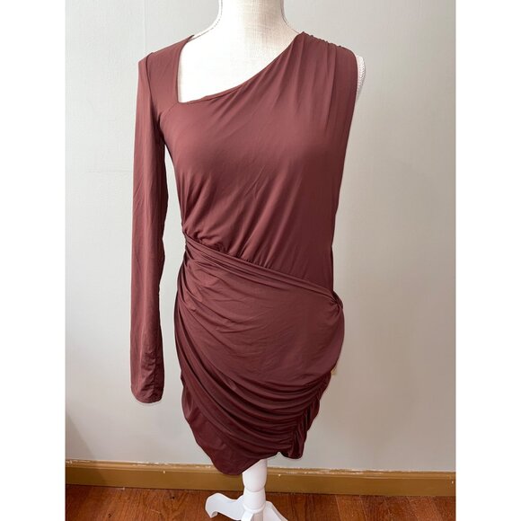 One-Shoulder Asymmetrical Ruched Dress‎ By Zara - Womens Size L - Elegant Maroon - Picture 1 of 9